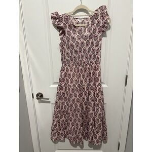 J. Crew Ruffle-Sleeve Cotton Midi Dress Pink Floral Print Women's Size 2‎